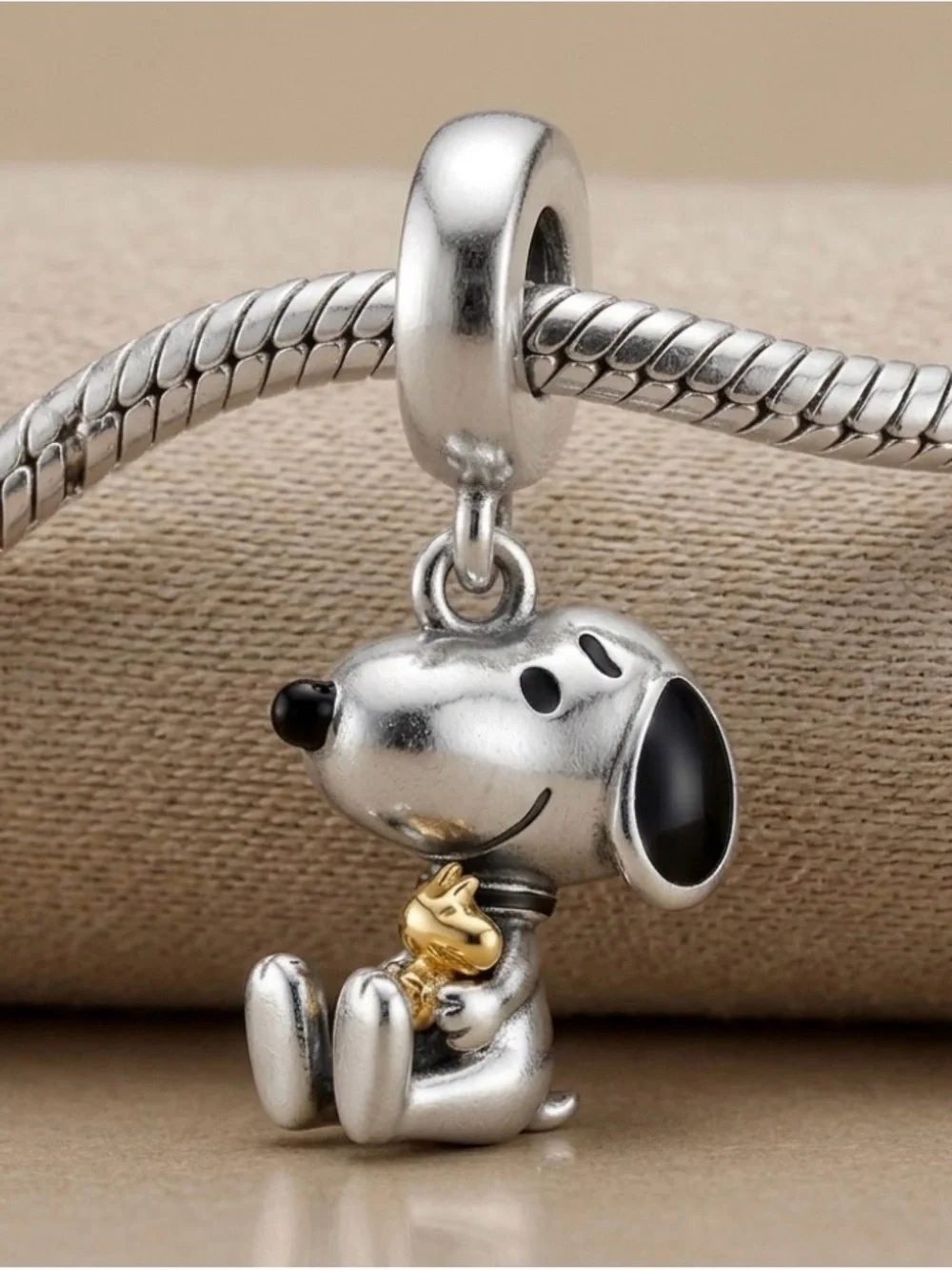 Peanuts Snoopy Silver Dog Charm with Gold Woodstock - Pet Lover Jewelry
